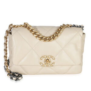 Chanel Beige Quilted Lambskin Medium Chanel 19 Flap Bag